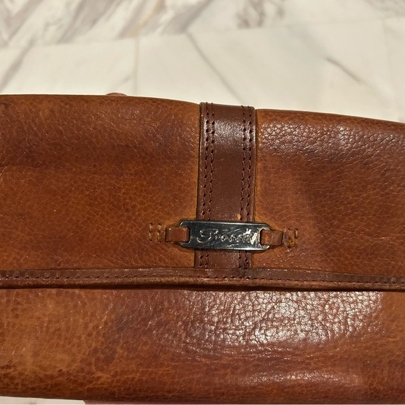 VTG Fossil Wallet Brown Leather Trifold Snap Close Checkbook 4” x 7” - Picture 6 of 15